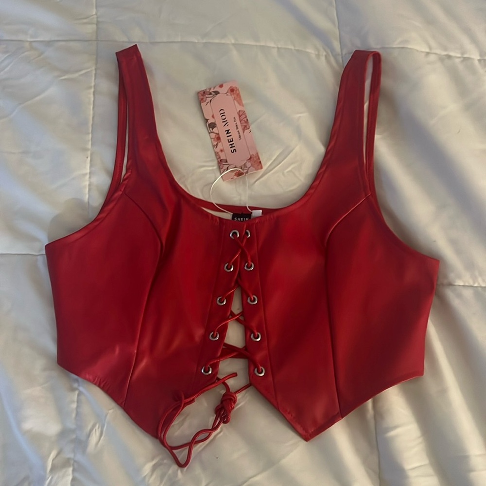 Red Leather Crop Top
